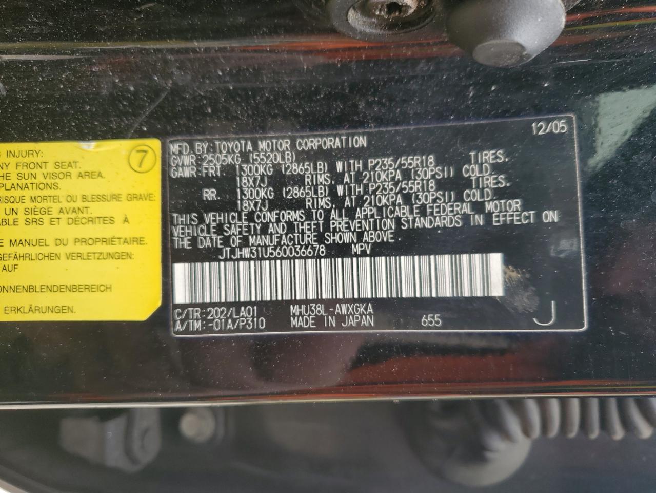 2006 Lexus RX VIN JTJHW31U560036678 Copart auction photo, front end damage thumbnail 13