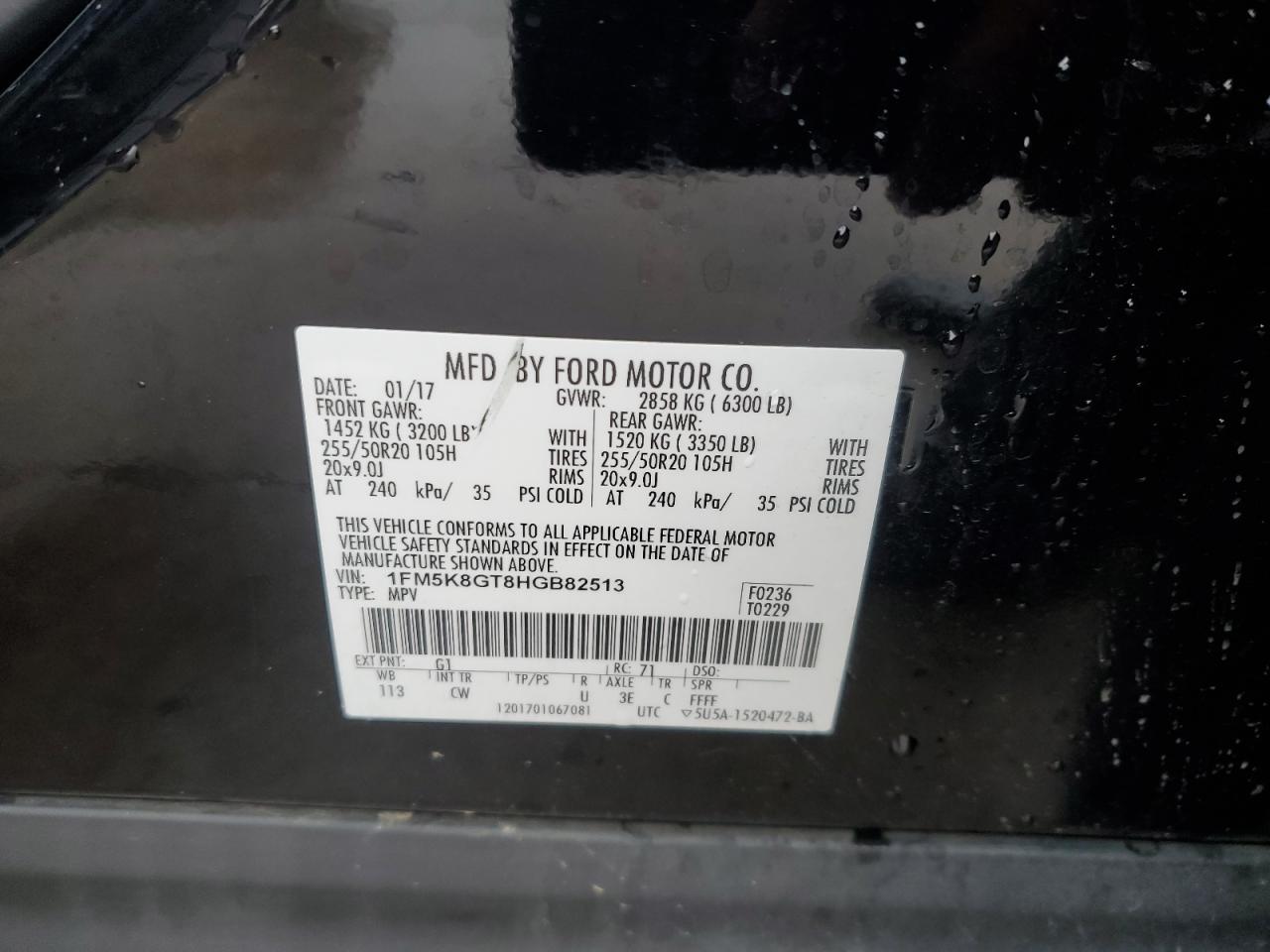 2017 Ford Explorer VIN 1FM5K8GT8HGB82513 Copart auction photo, front end damage thumbnail 15