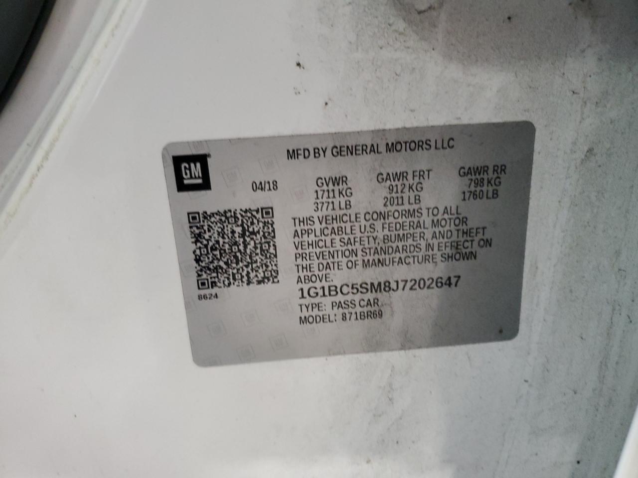 2018 Chevrolet Cruze VIN 1G1BC5SM8J7202647 Copart auction photo, front end / side damage thumbnail 14