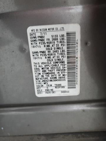 2011 Nissan Murano VIN JN8AZ1MU3BW068035 Copart auction photo, front end damage thumbnail 14