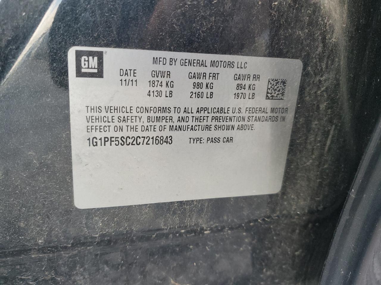 2012 Chevrolet Cruze VIN 1G1PF5SC2C7216843 Copart auction photo, biohazard/chemical / front end damage thumbnail 12