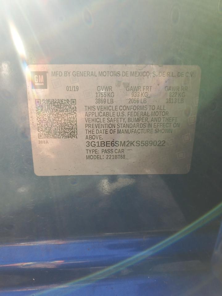 2019 Chevrolet Cruze VIN 3G1BE6SM2KS589022 Copart auction photo, front end damage thumbnail 12