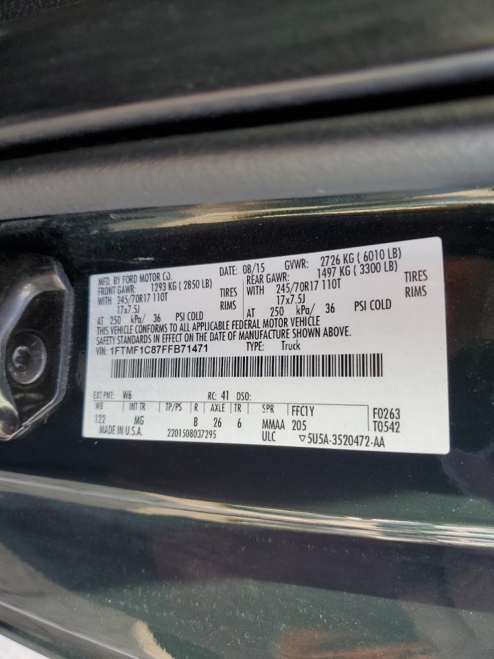 2015 Ford F-150 VIN 1FTMF1C87FFB71471 Copart auction photo, front end / mechanical damage thumbnail 12