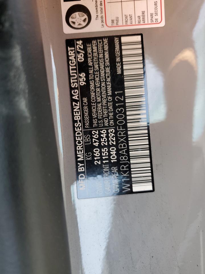 2024 Mercedes-Benz AMG GT VIN W1KRJ8ABXRF003121 Copart auction photo, front end damage thumbnail 15