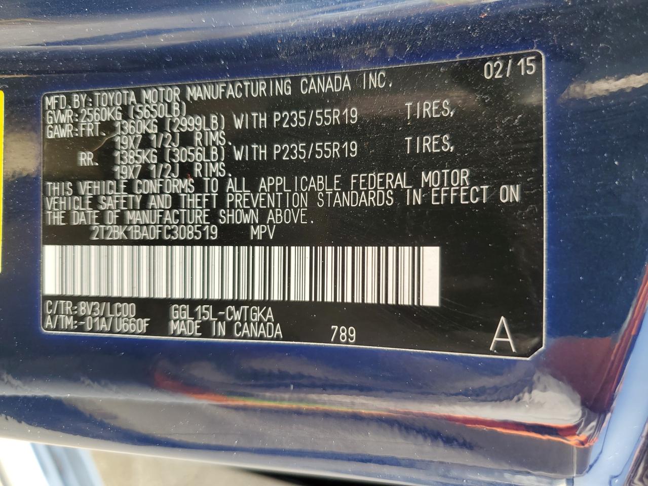 2015 Lexus RX VIN 2T2BK1BA0FC308519 Copart auction photo, front end / side damage thumbnail 14