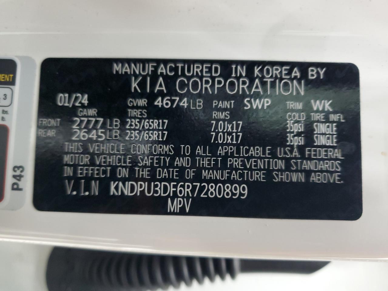 2024 KIA Sportage VIN KNDPU3DF6R7280899 Copart auction photo, front end damage thumbnail 14