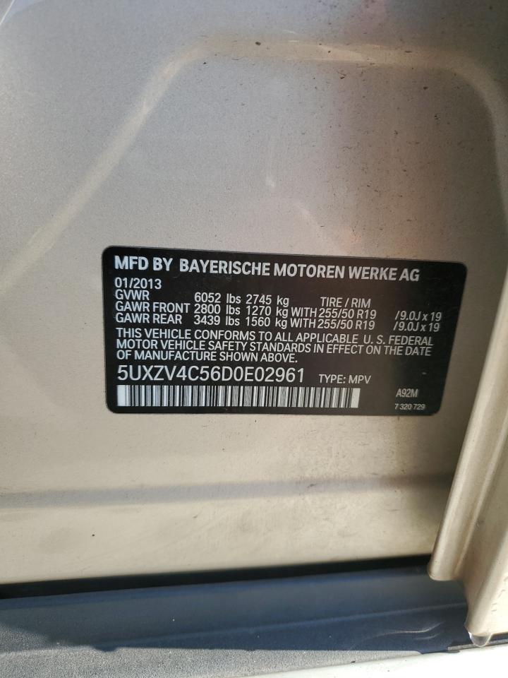 2013 BMW X5 VIN 5UXZV4C56D0E02961 Copart auction photo, rear end / front end damage thumbnail 13