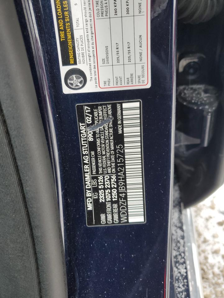 2017 Mercedes-Benz E-klasse VIN WDDZF4JB9HA215725 Copart auction photo, front end damage thumbnail 12