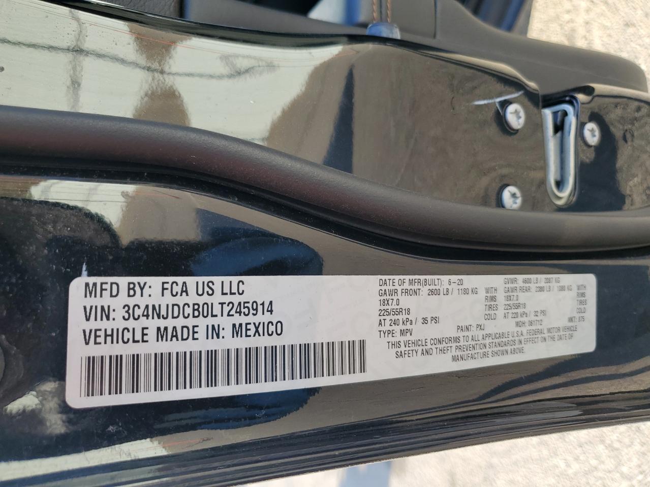 2020 Jeep Compass VIN 3C4NJDCB0LT245914 Copart auction photo, front end damage thumbnail 14