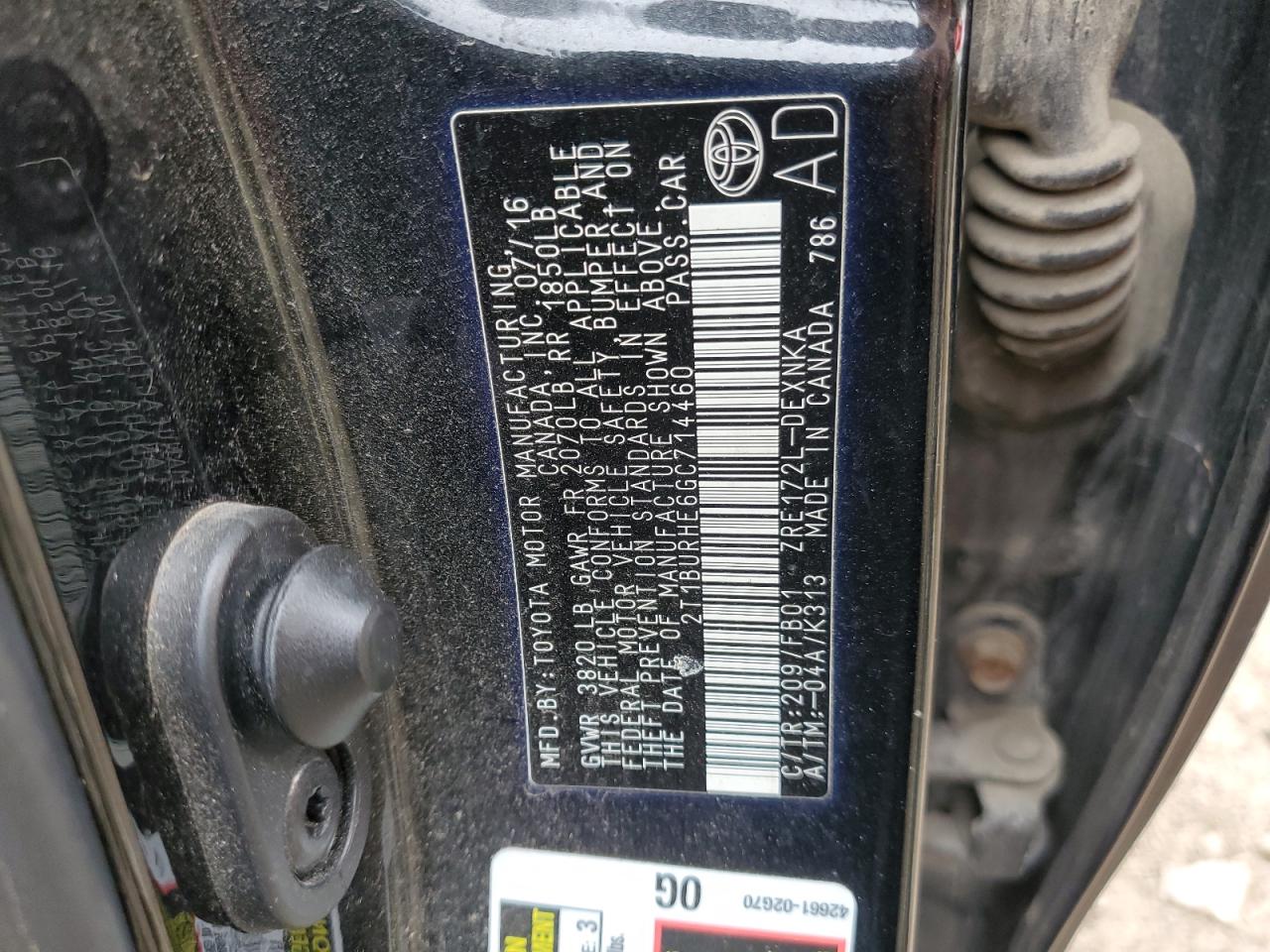 2016 Toyota Corolla VIN 2T1BURHE6GC714460 Copart auction photo, rear end damage thumbnail 11