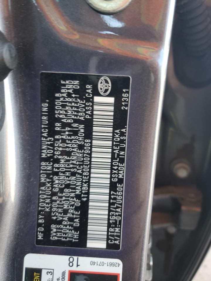 2014 Toyota Avalon VIN 4T1BK1EB0EU079068 Copart auction photo, front end damage thumbnail 12
