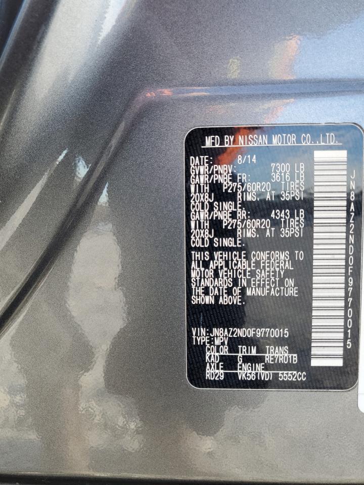 2015 Infiniti QX80 VIN JN8AZ2ND0F9770015 Copart auction photo, front end damage thumbnail 15