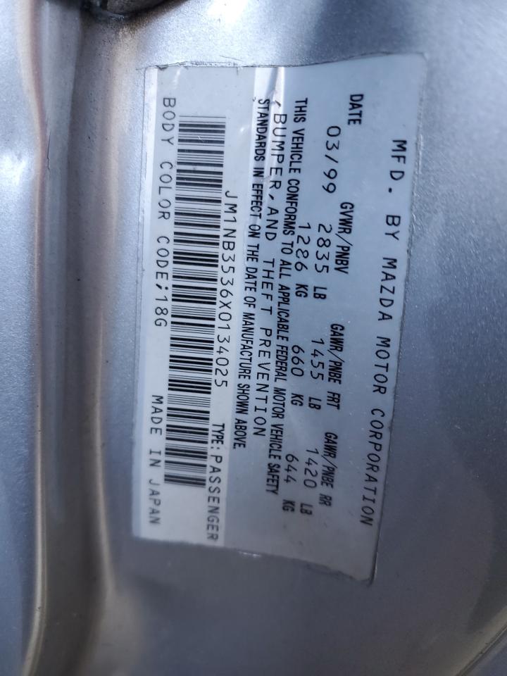 1999 Mazda MX-5 VIN JM1NB3536X0134025 Copart auction photo, all over damage thumbnail 12