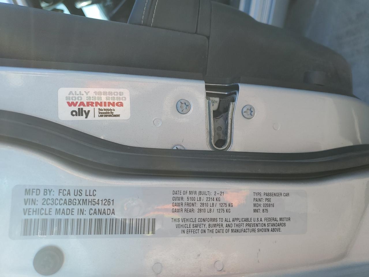 2021 Chrysler 300 VIN 2C3CCABGXMH541261 Copart auction photo, front end damage thumbnail 12