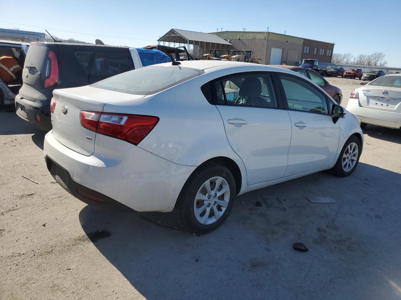2014 KIA Rio VIN KNADM4A38E6346725 Copart auction photo, side / front end damage thumbnail 3