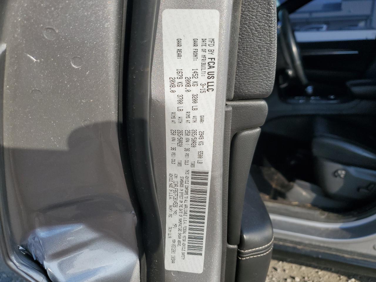 2015 Jeep Grand Cherokee VIN 1C4RJFBG7FC814526 Copart auction photo, side damage thumbnail 13