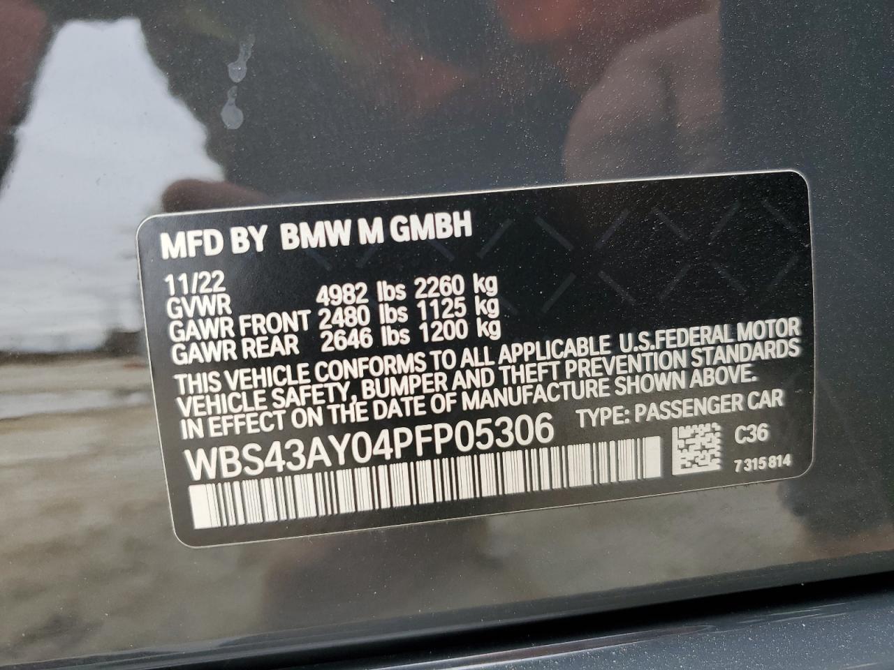 2023 BMW M3 VIN WBS43AY04PFP05306 Copart auction photo, side / front end damage thumbnail 13
