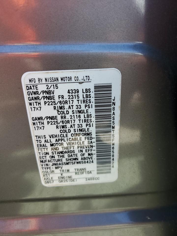 2015 Nissan Rogue VIN JN8AS5MT5FW658424 Copart auction photo, front end damage thumbnail 14