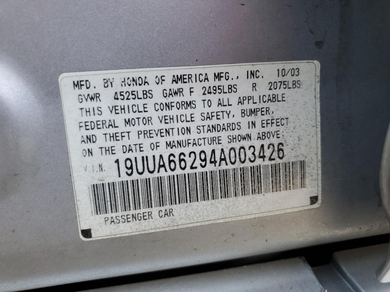 2004 Acura TL VIN 19UUA66294A003426 Copart auction photo, front end damage thumbnail 12