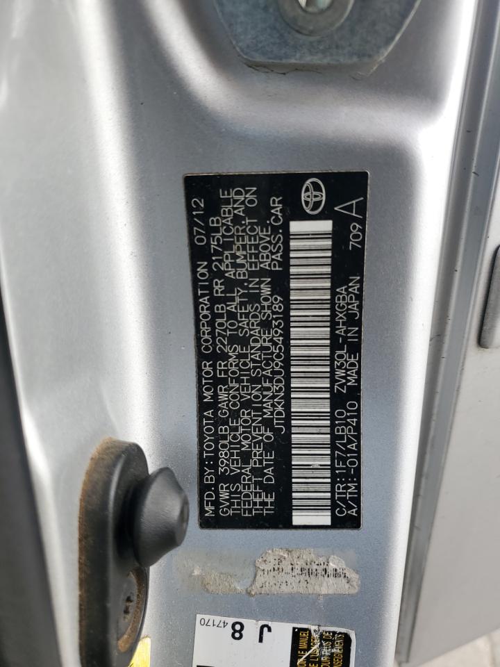 2012 Toyota Prius VIN JTDKN3DU9C5493189 Copart auction photo, front end damage thumbnail 14