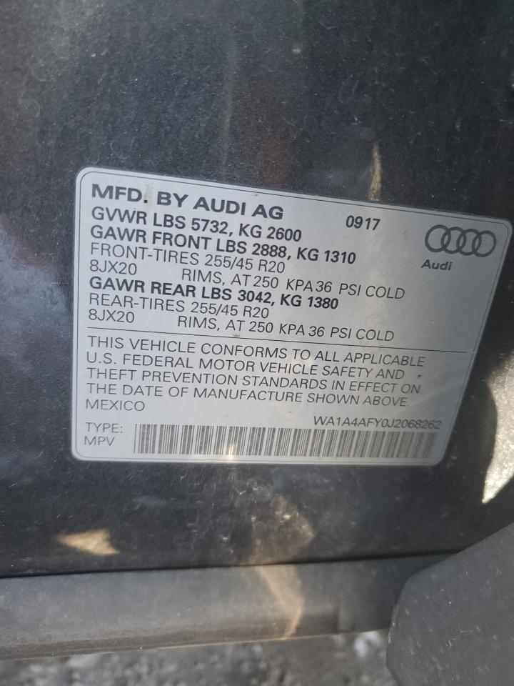 2018 Audi SQ5 VIN WA1A4AFY0J2068262 Copart auction photo, front end / minor dent/scratches damage thumbnail 13