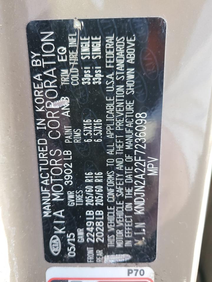 2015 KIA Soul VIN KNDJN2A22F7236098 Copart auction photo, vandalism / front end damage thumbnail 13