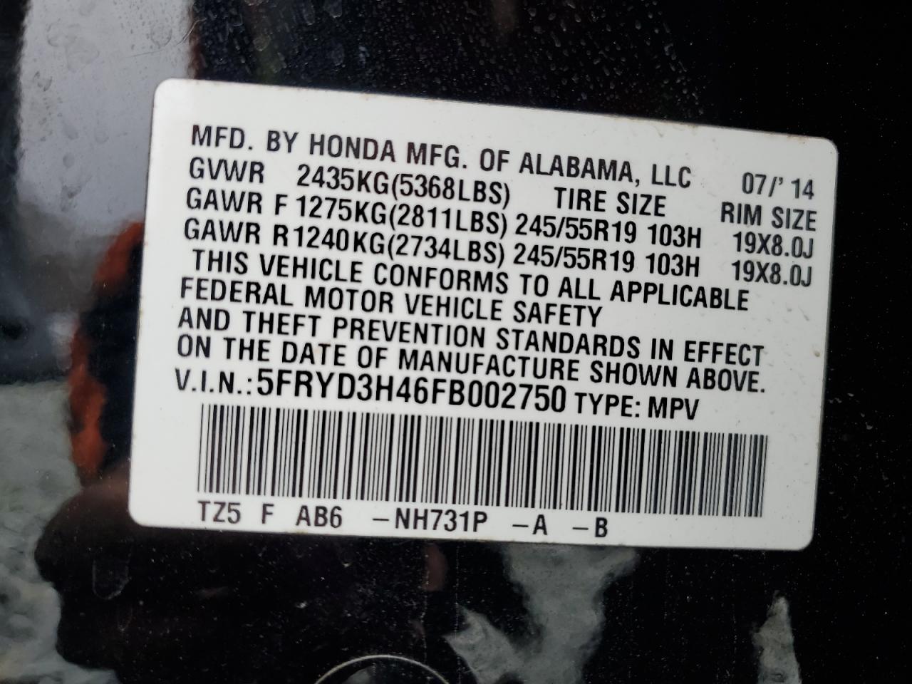 2015 Acura MDX VIN 5FRYD3H46FB002750 Copart auction photo, rear end damage thumbnail 13