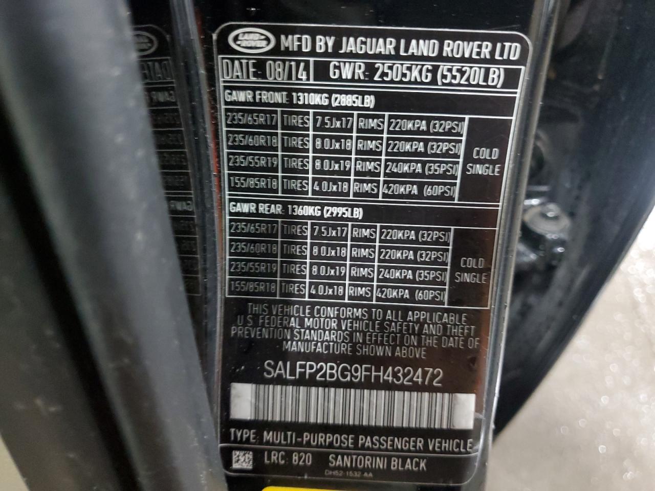 2015 Land Rover LR2 VIN SALFP2BG9FH432472 Copart auction photo, front end damage thumbnail 15