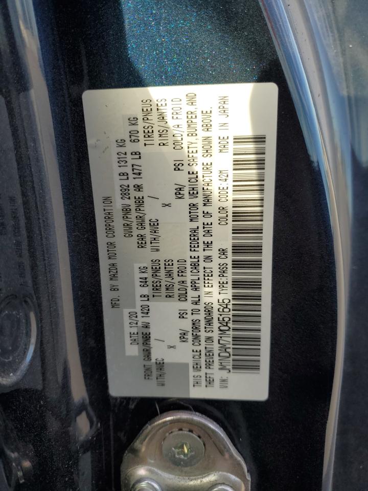 2021 Mazda MX-5 VIN JM1NDAM71M0451645 Copart auction photo, front end / side damage thumbnail 12