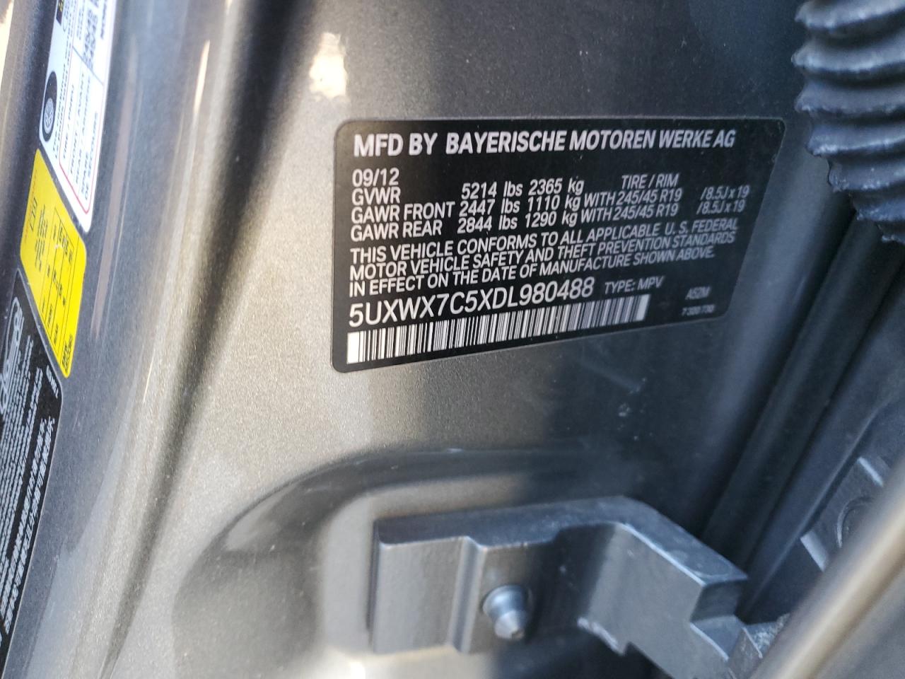 2013 BMW X3 VIN 5UXWX7C5XDL980488 Copart auction photo, front end / rear end damage thumbnail 15