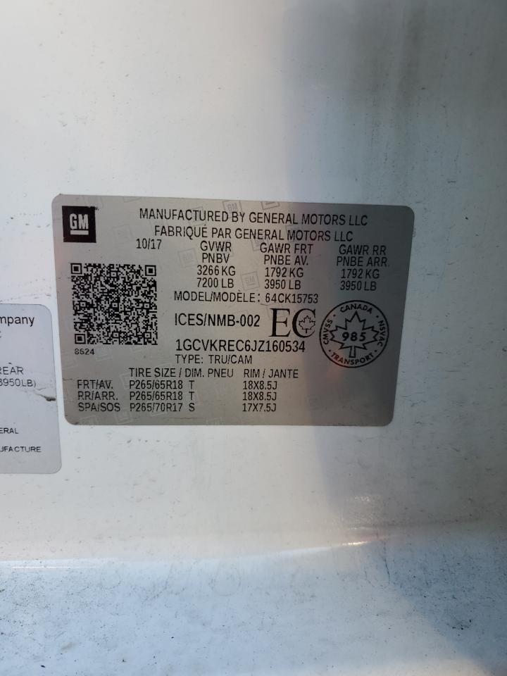 2018 Chevrolet Silverado VIN 1GCVKREC6JZ160534 Copart auction photo, rear end damage thumbnail 15