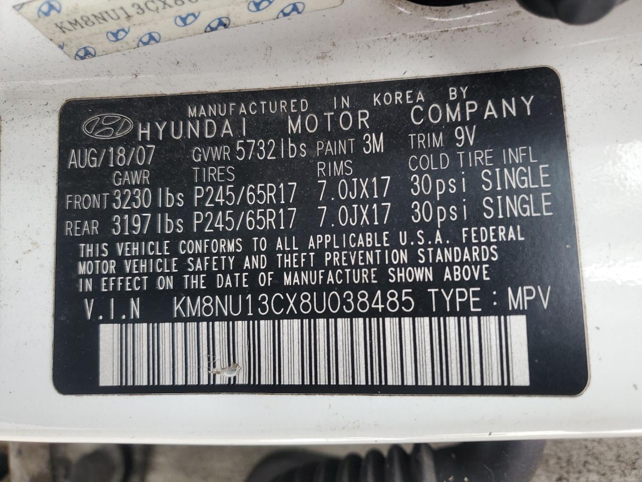 2008 Hyundai Veracruz VIN KM8NU13CX8U038485 Copart auction photo, front end / mechanical damage thumbnail 13