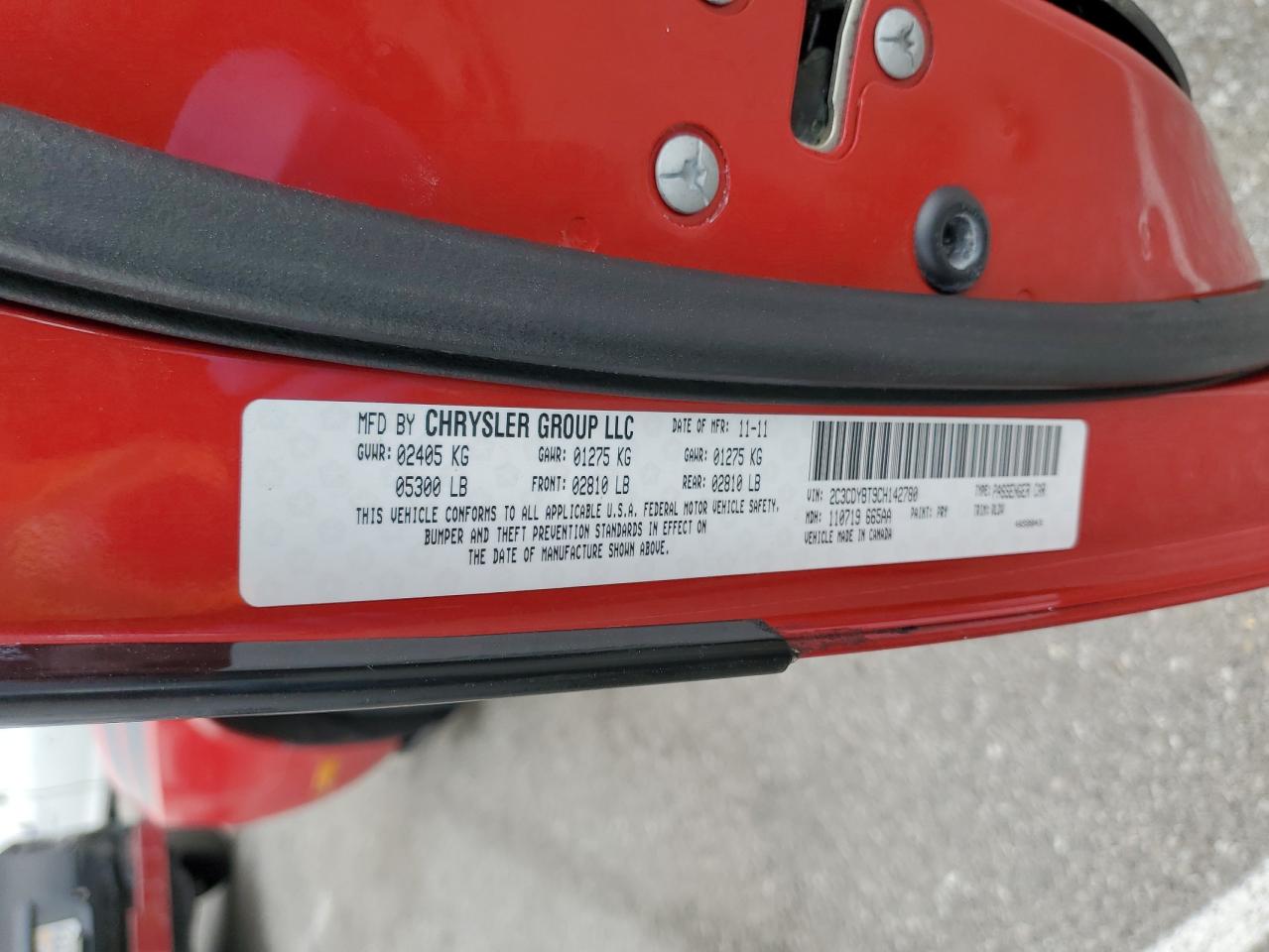 2012 Dodge Challenger VIN 2C3CDYBT9CH142780 Copart auction photo, undercarriage / front end damage thumbnail 13
