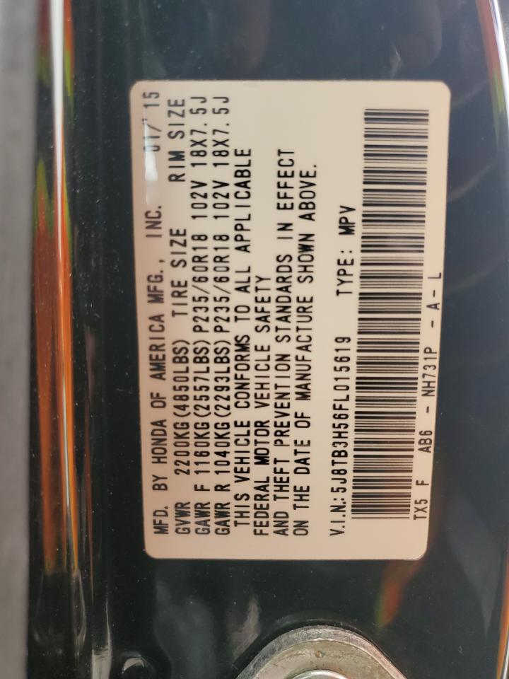 2015 Acura RDX VIN 5J8TB3H56FL015619 Copart auction photo, rear end / hail damage thumbnail 14