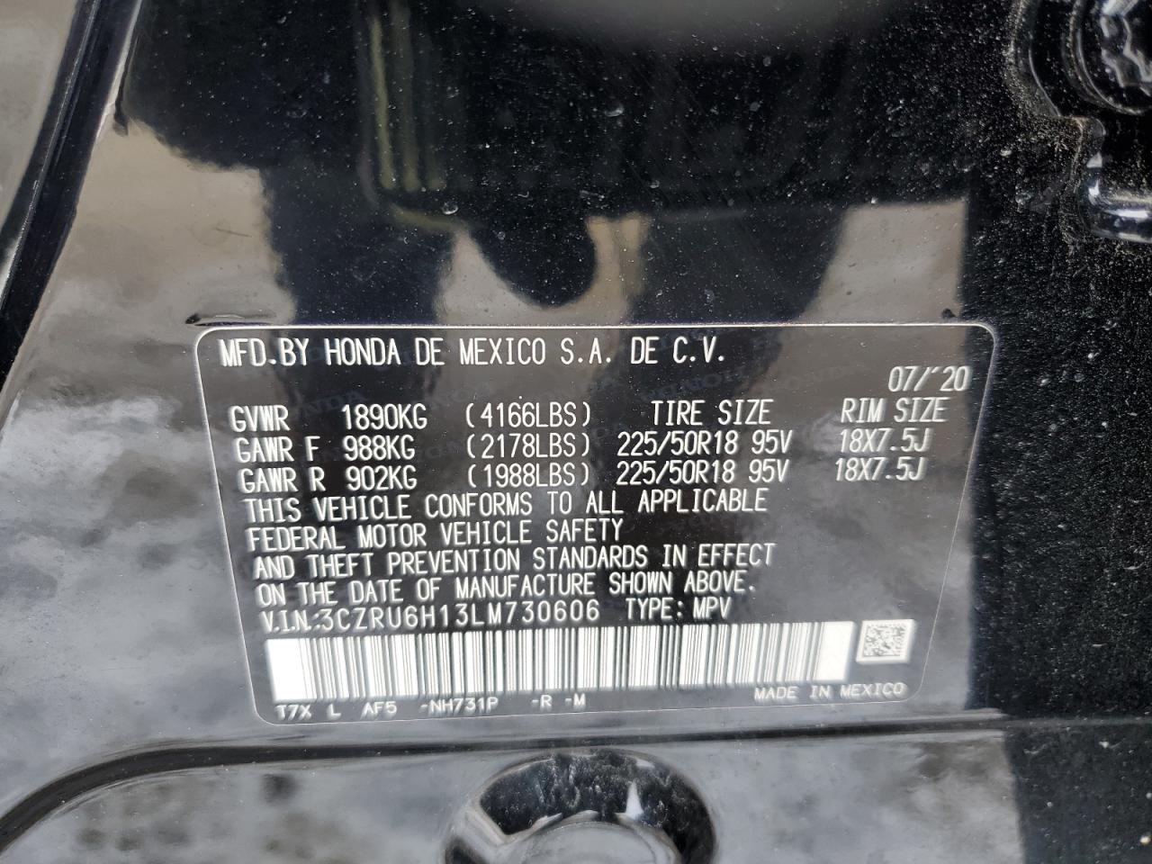 2020 Honda HR-V VIN 3CZRU6H13LM730606 Copart auction photo, front end damage thumbnail 13