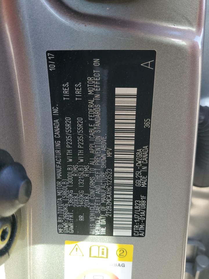 2017 Lexus RX VIN 2T2BZMCAXHC123523 Copart auction photo, partial repair damage thumbnail 13