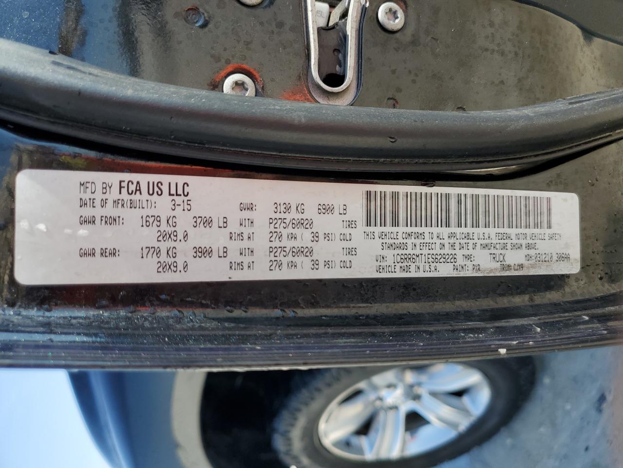 2015 RAM 1500 VIN 1C6RR6MT1FS629226 Copart auction photo, front end / side damage thumbnail 12