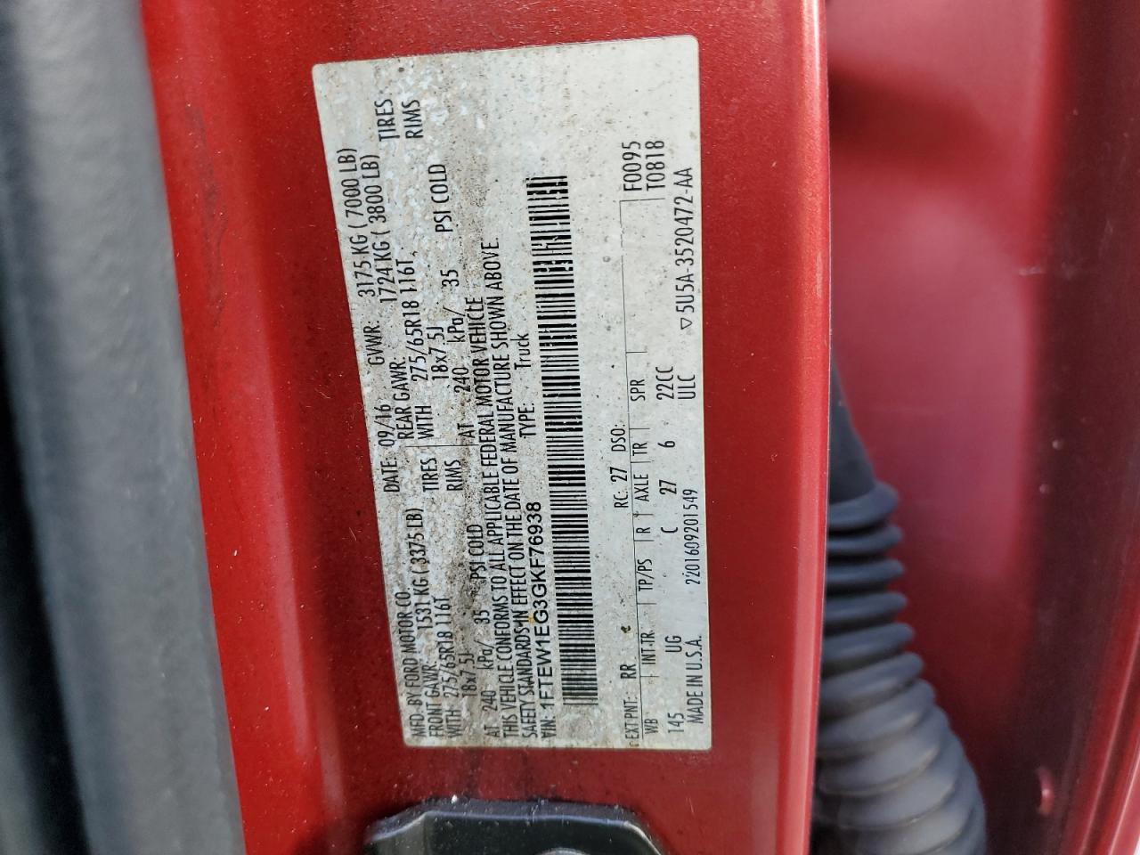 2016 Ford F-150 VIN 1FTEW1EG3GKF76938 Copart auction photo, burn damage thumbnail 12