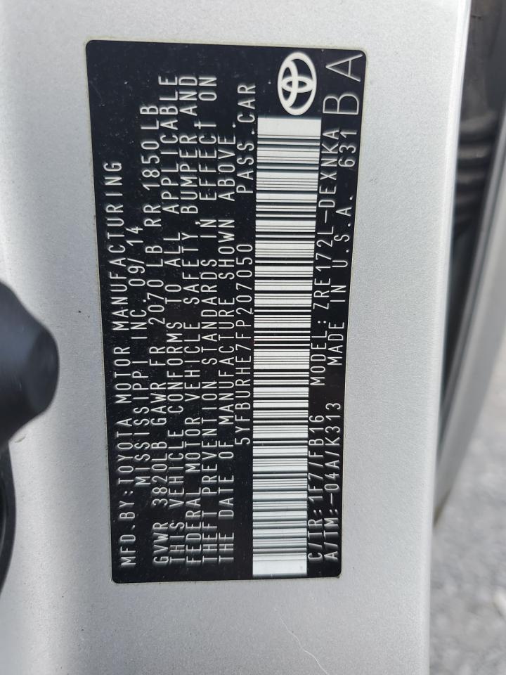 2015 Toyota Corolla VIN 5YFBURHE7FP207050 Copart auction photo, side / minor dent/scratches damage thumbnail 12