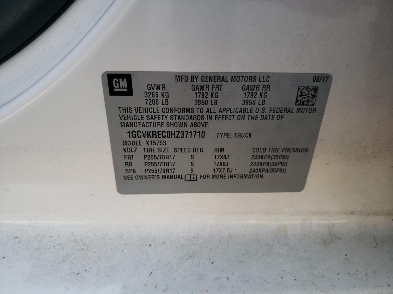 2017 Chevrolet Silverado VIN 1GCVKREC0HZ371710 Copart auction photo, all over / front end damage thumbnail 12