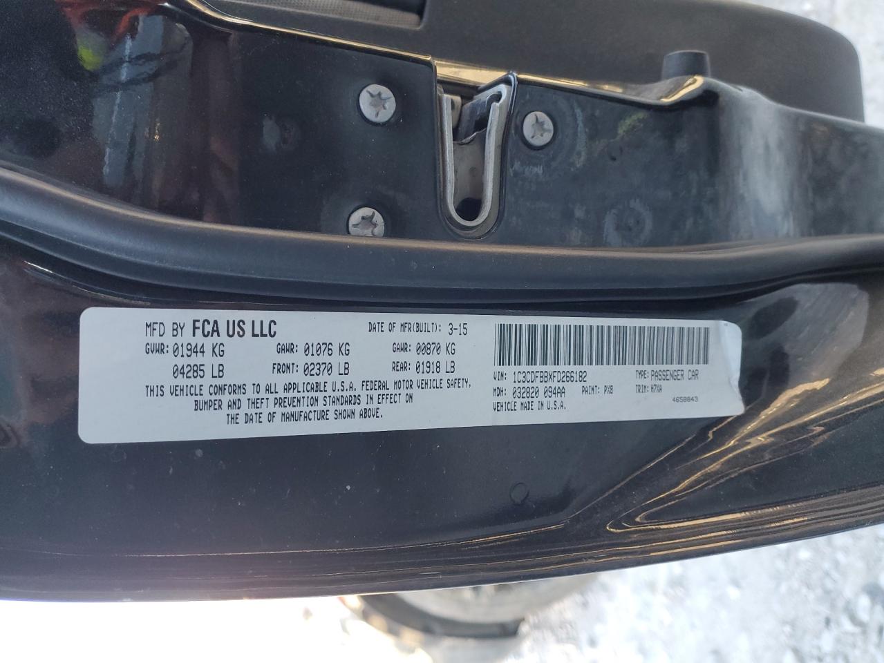 2015 Dodge Dart VIN 1C3CDFBBXFD266182 Copart auction photo, front end damage thumbnail 13