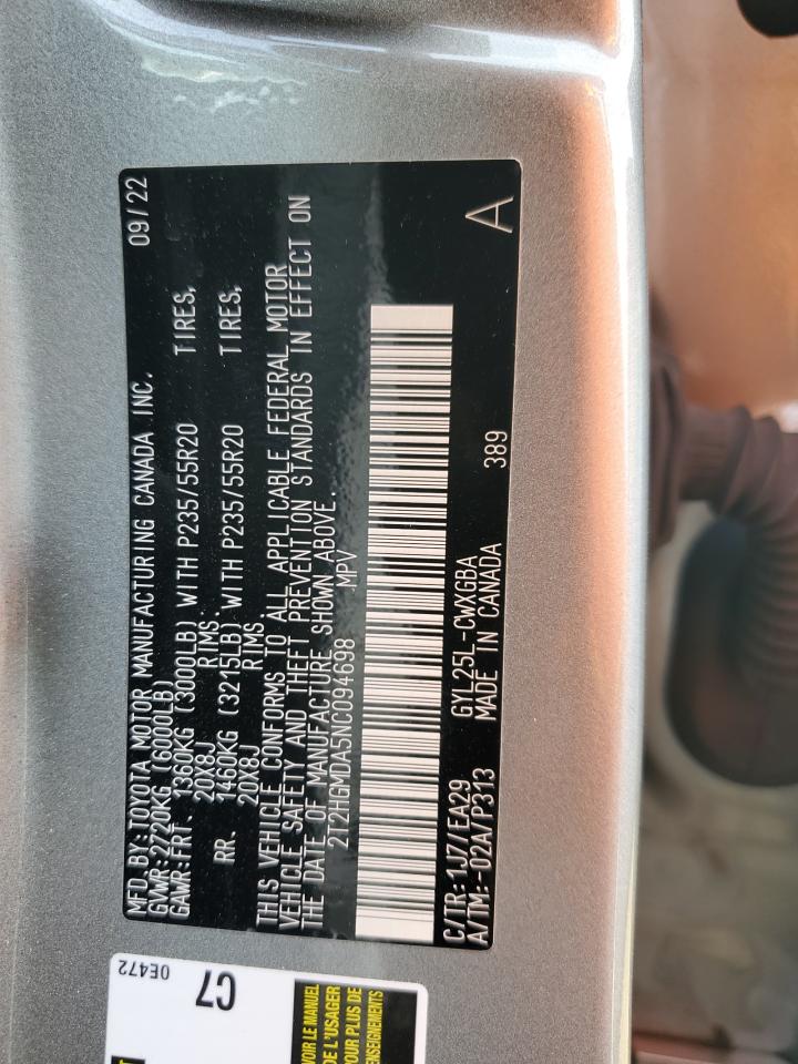 2022 Lexus RX VIN 2T2HGMDA5NC094698 Copart auction photo, front end / undercarriage damage thumbnail 15