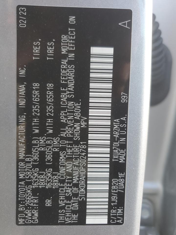 2023 Toyota Highlander VIN 5TDKDRAH0PS024781 Copart auction photo, front end damage thumbnail 16