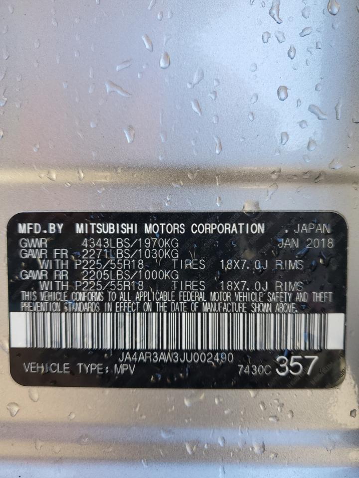 2018 Mitsubishi Outlander VIN JA4AR3AW3JU002490 Copart auction photo, front end damage thumbnail 13