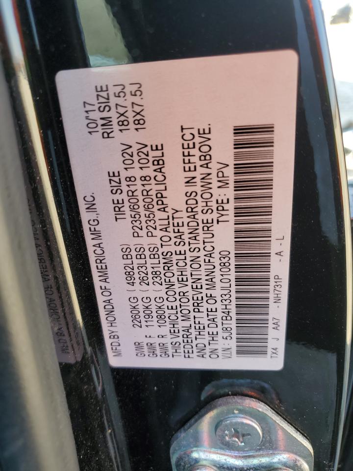 2018 Acura RDX VIN 5J8TB4H33JL010830 Copart auction photo, front end / side damage thumbnail 14
