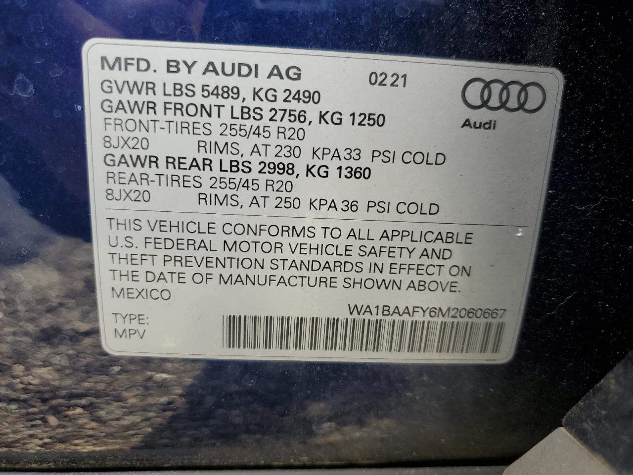 2021 Audi Q5 VIN WA1BAAFY6M2060667 Copart auction photo, front end damage thumbnail 12