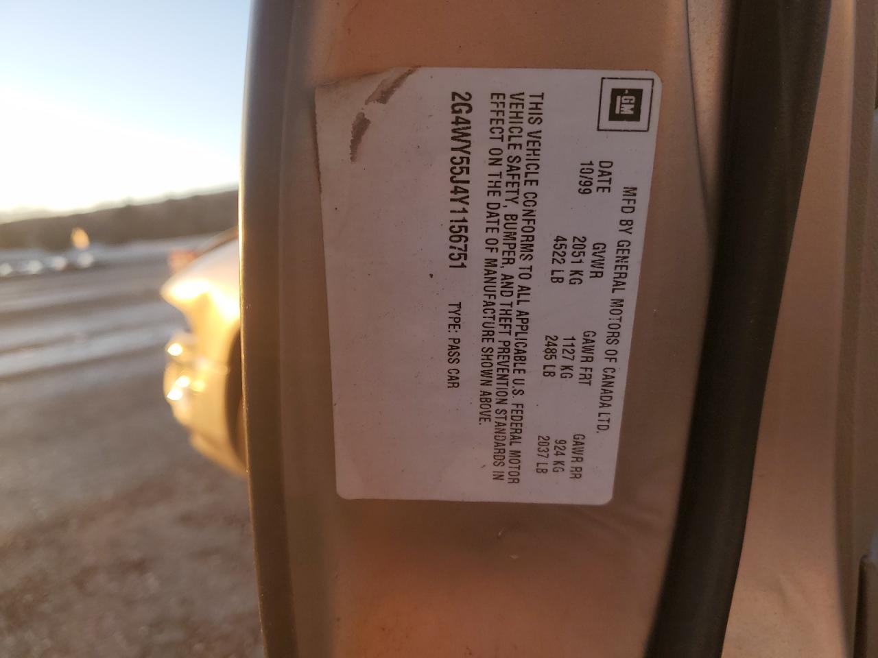2000 Buick Century VIN 2G4WY55J4Y1156751 Copart auction photo, front end / minor dent/scratches damage thumbnail 12