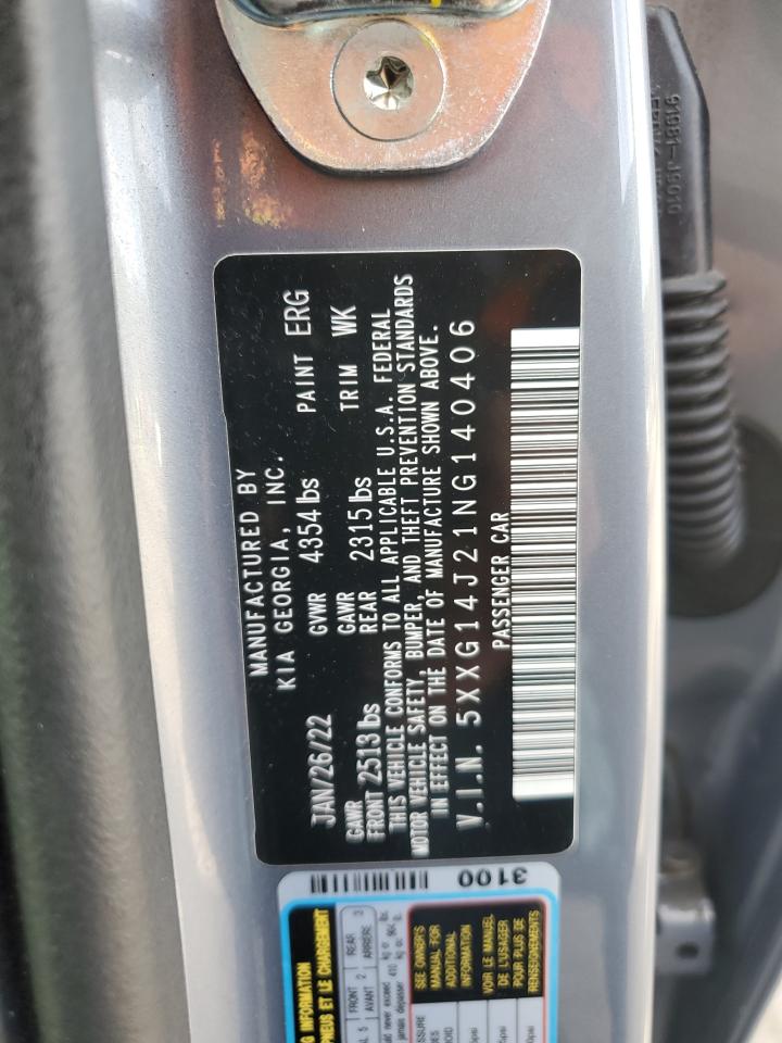 2022 KIA K5 VIN 5XXG14J21NG140406 Copart auction photo, rear end damage thumbnail 12