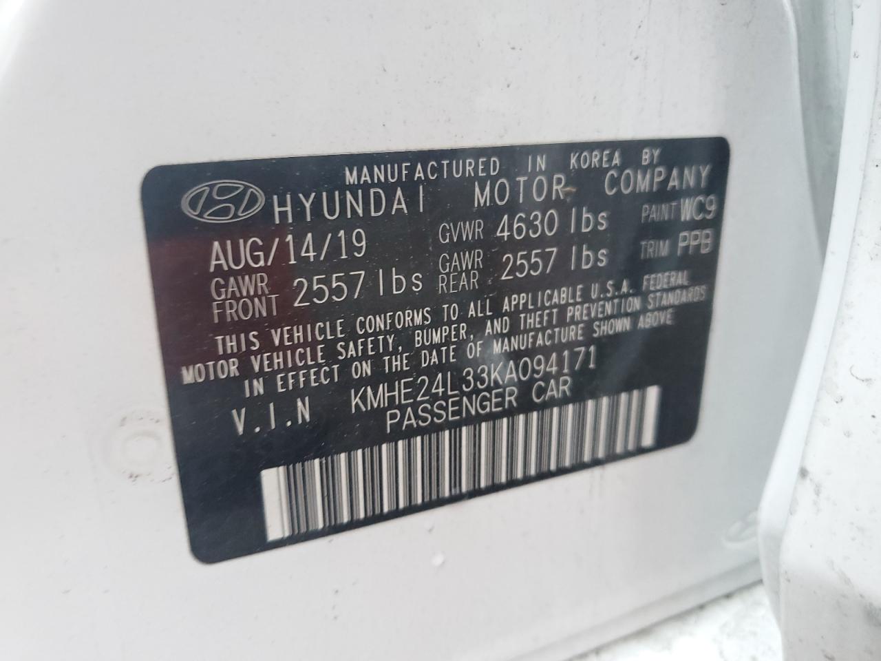 2019 Hyundai Sonata VIN KMHE24L33KA094171 Copart auction photo, all over damage thumbnail 12