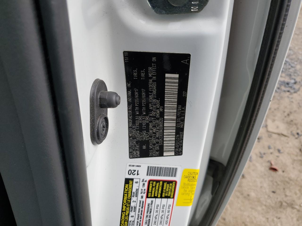 2019 Toyota Sienna VIN 5TDYZ3DC6KS989520 Copart auction photo, rear end / side damage thumbnail 13